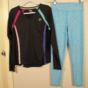 Fila Black Long Sleeve Acrive Top & Leggings Set